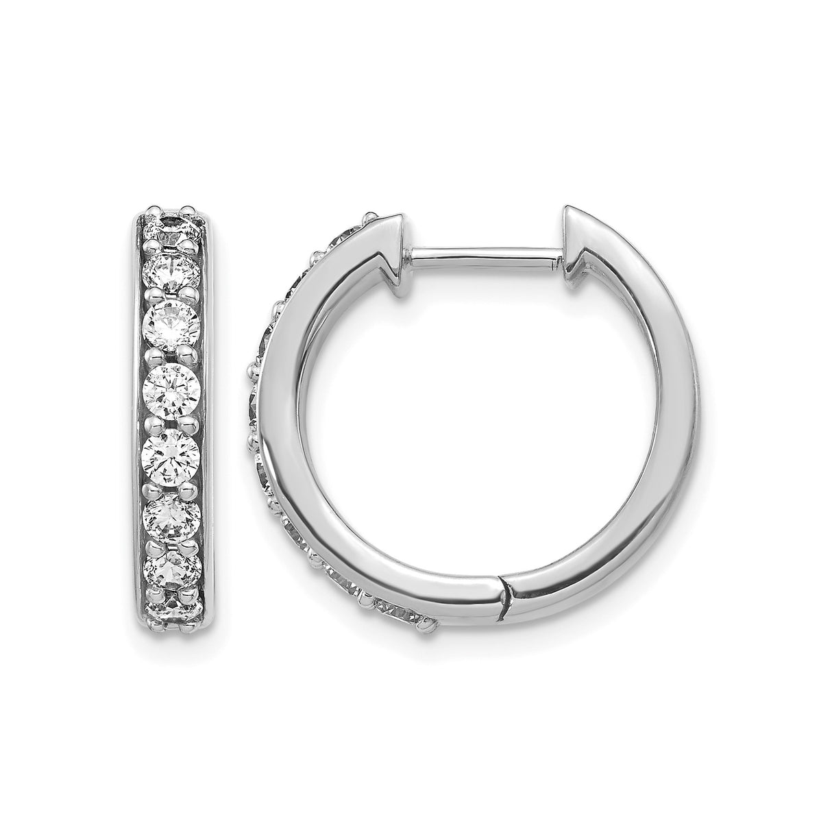 14k White Gold Diamond Hoop Earrings with Round Cut Diamonds in Channel Setting