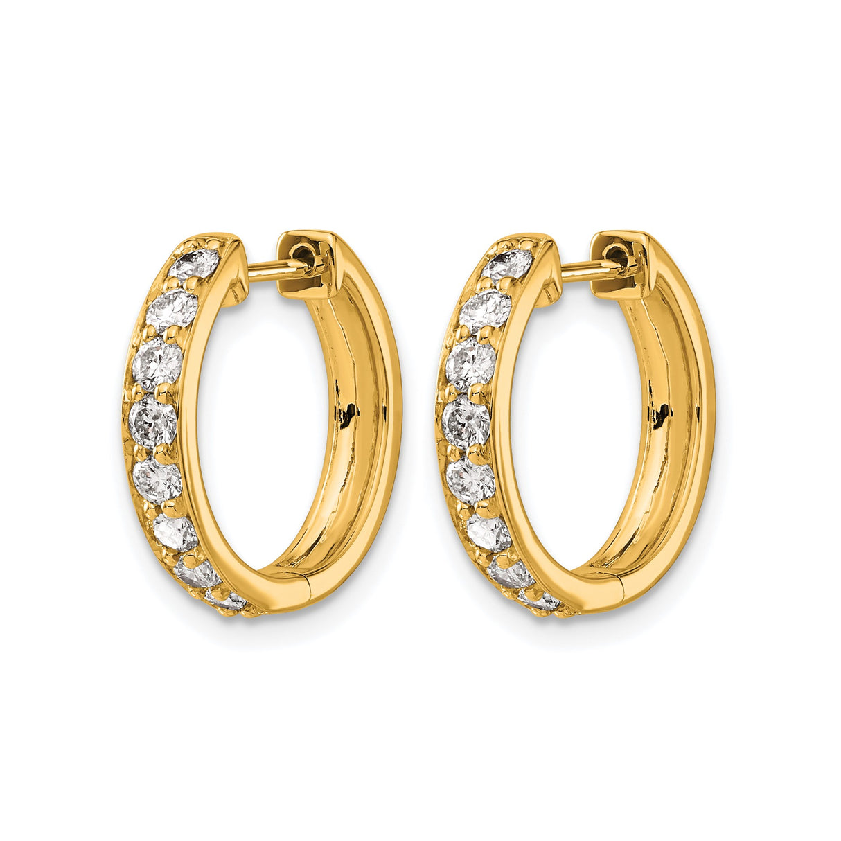 14k Yellow Gold Hoop Earrings with Round Cut Diamonds in Channel Setting