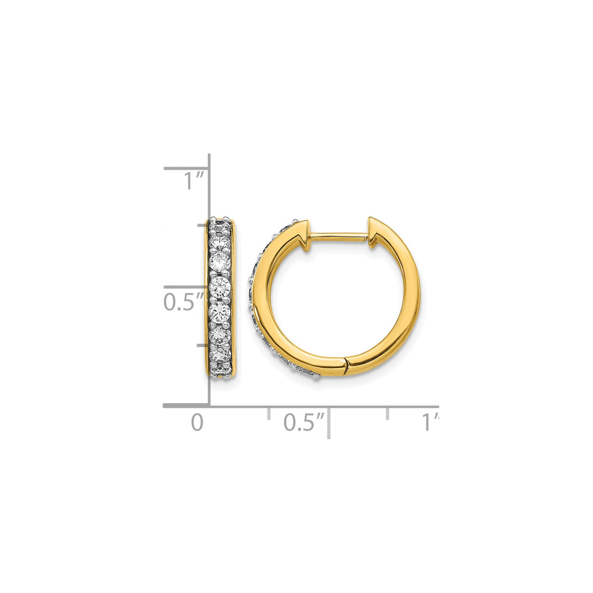 14k Yellow Gold Hoop Earrings with Round Cut Diamonds in Channel Setting