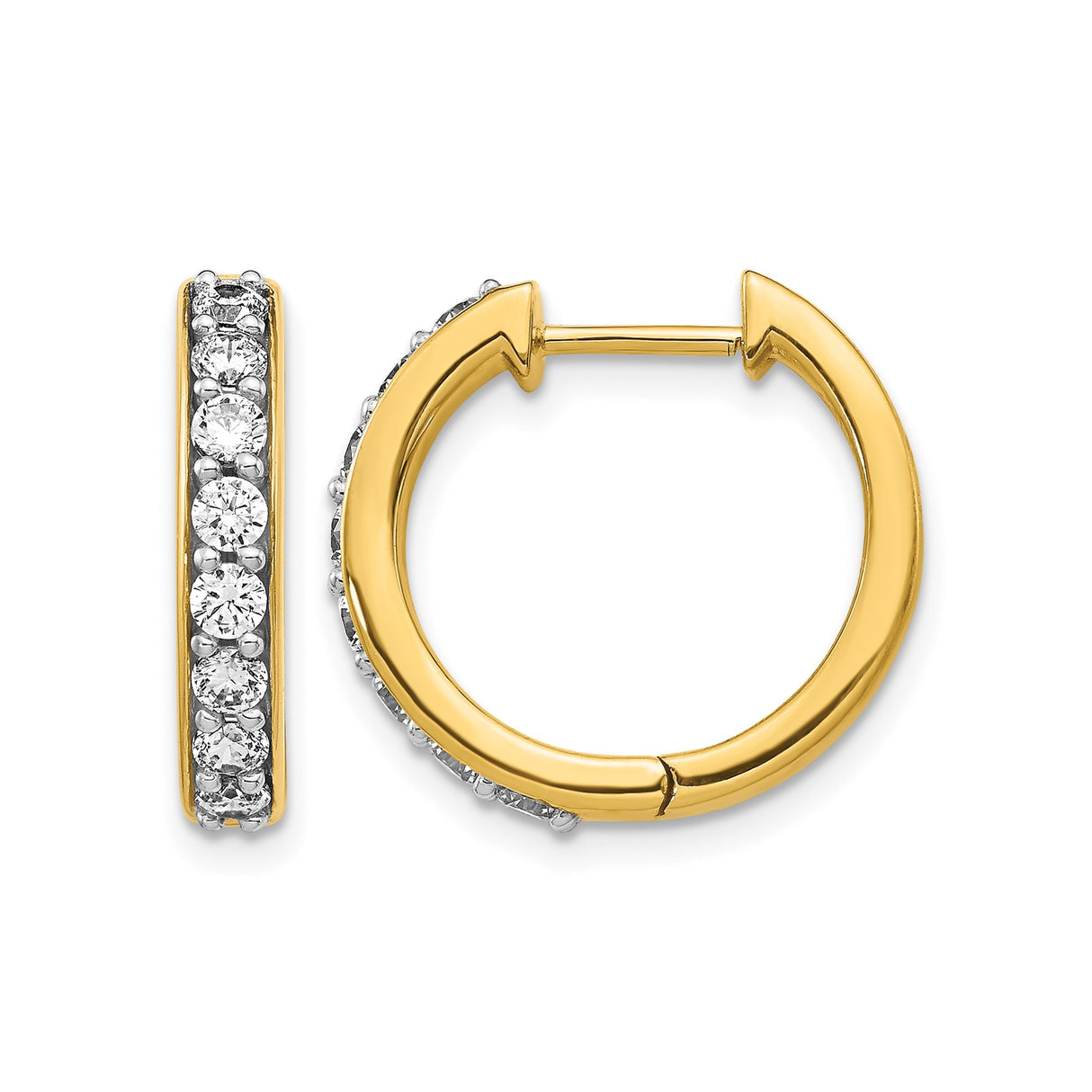 14k Yellow Gold Hoop Earrings with Round Cut Cubic Zirconia in Channel Setting