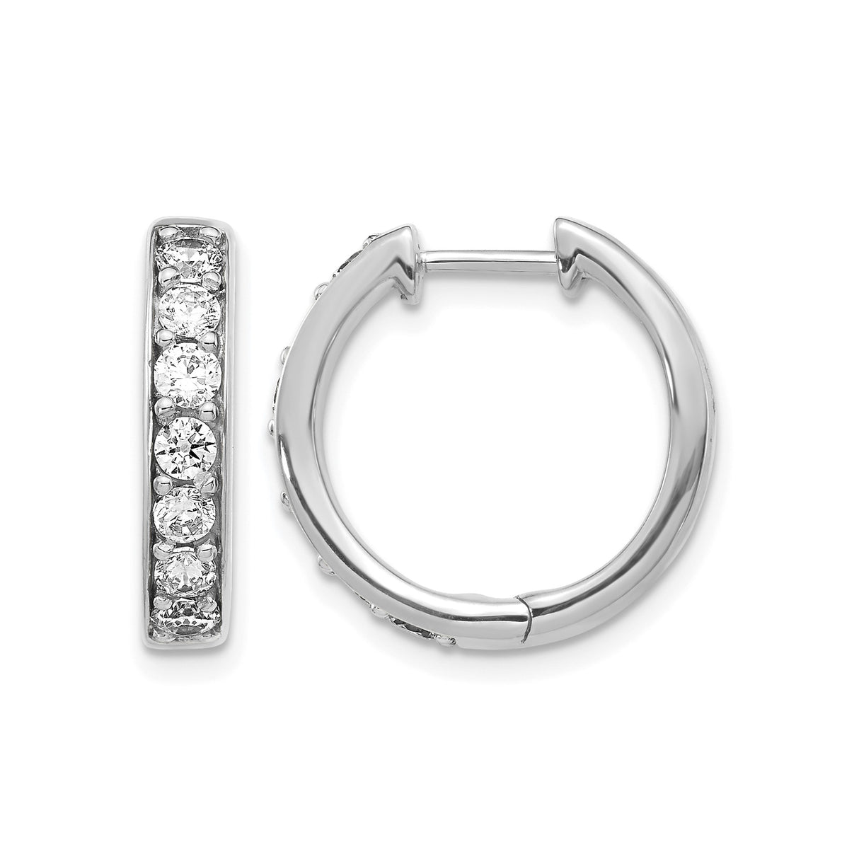 10k White Gold Hoop Earrings with Round Gemstones, Channel Set, High Polish Finish
