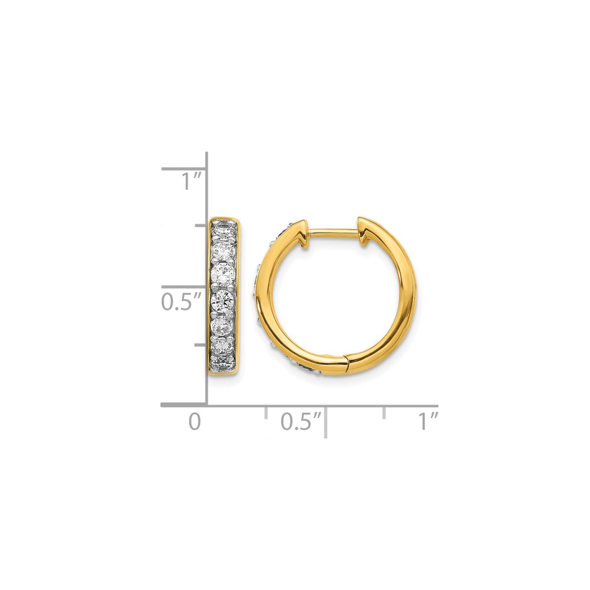 10k Yellow Gold Hoop Earrings with Channel Set Round White Gemstones, Polished Finish