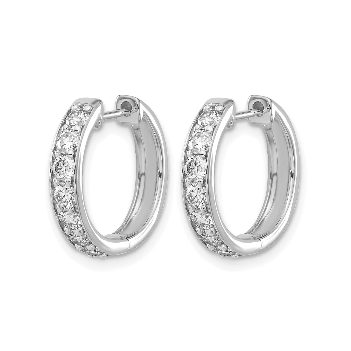 14k White Gold Hoop Earrings with Channel Set Round Diamonds, Elegant Fine Jewelry for Women