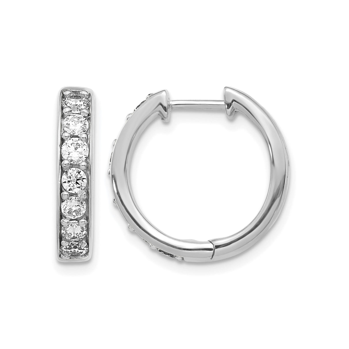 14k White Gold Hoop Earrings with Channel Set Round Diamonds, Elegant Fine Jewelry for Women