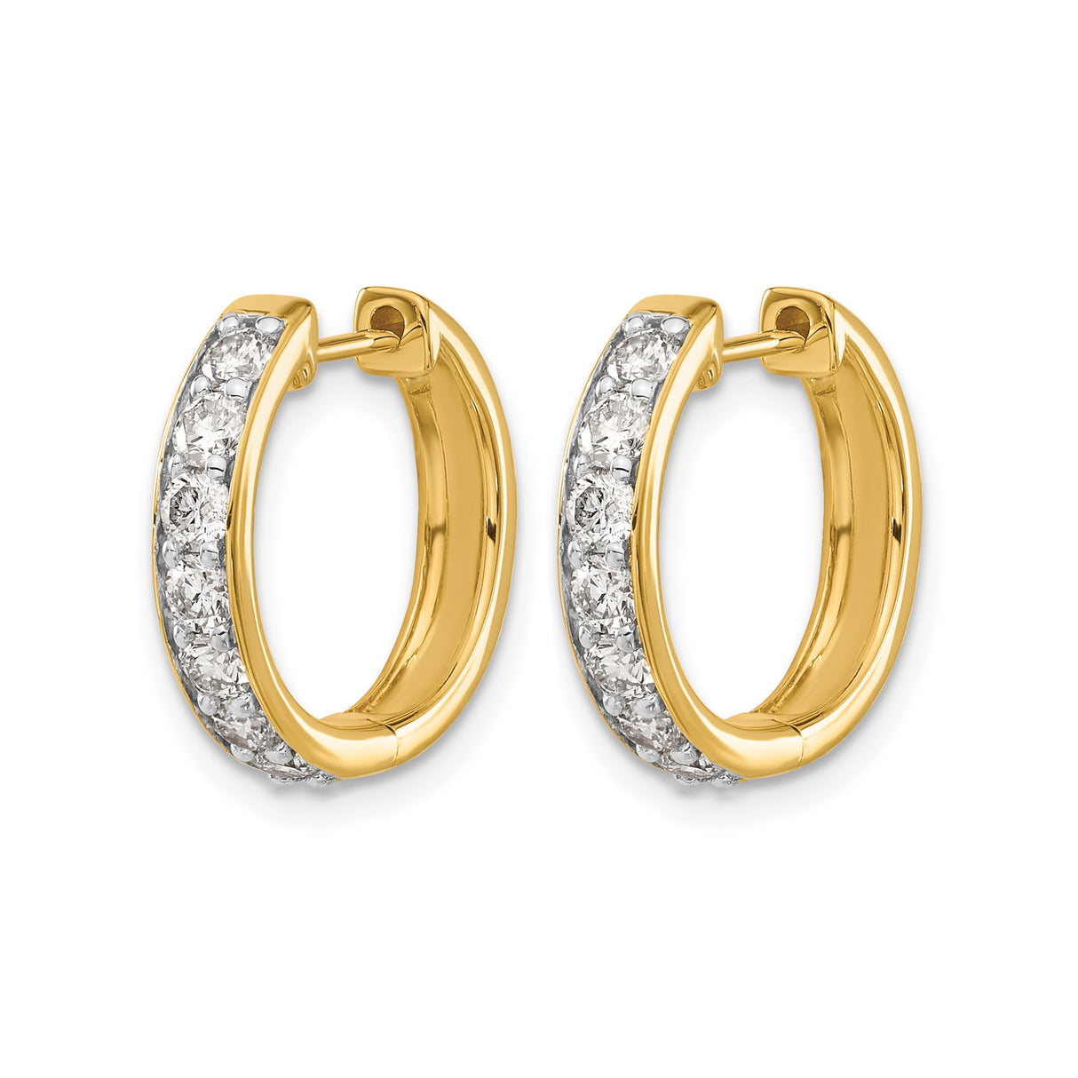 14k Yellow Gold Hoop Earrings with Channel Set Round Diamonds, Classic Fine Jewelry for Women