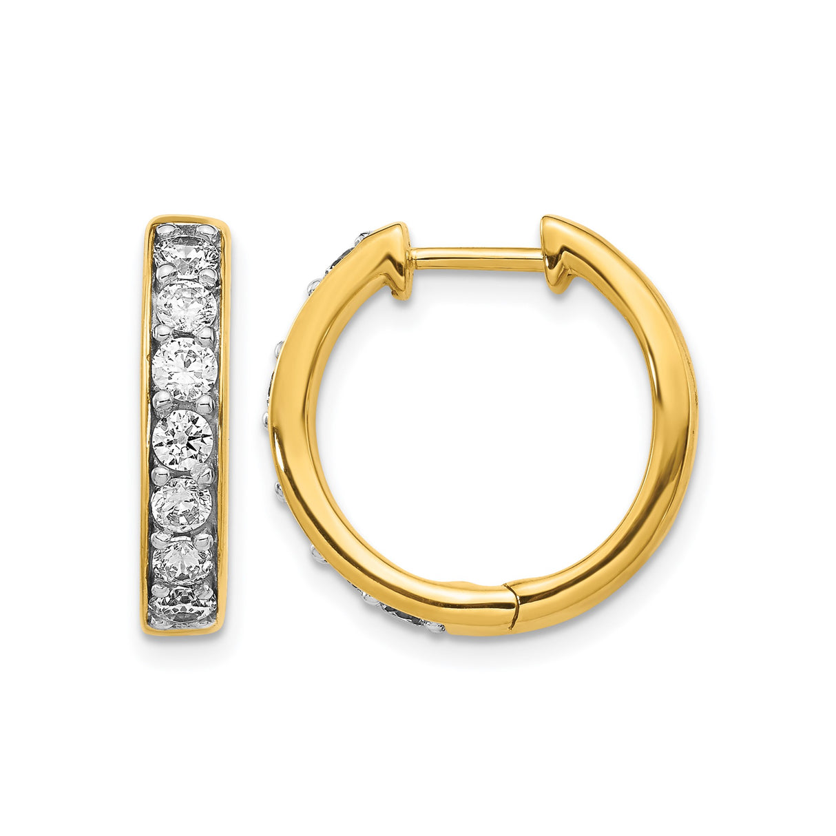 14k Yellow Gold Hoop Earrings with Channel Set Round Diamonds, Classic Fine Jewelry for Women