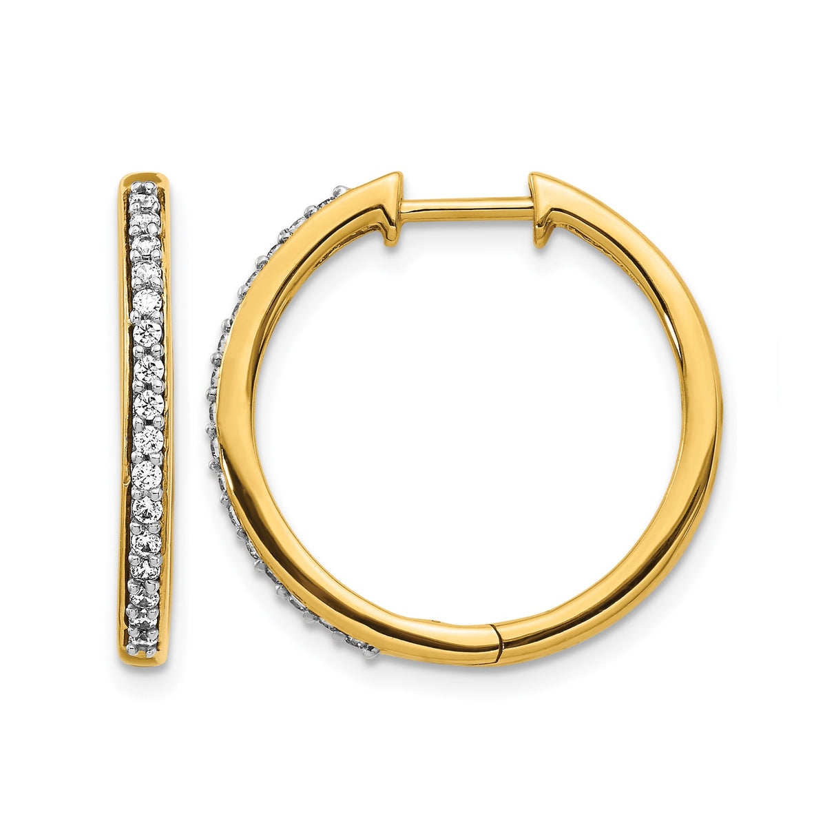 10k Yellow Gold Hoop Earrings with Diamond Accents, Polished Finish, Lightweight Design
