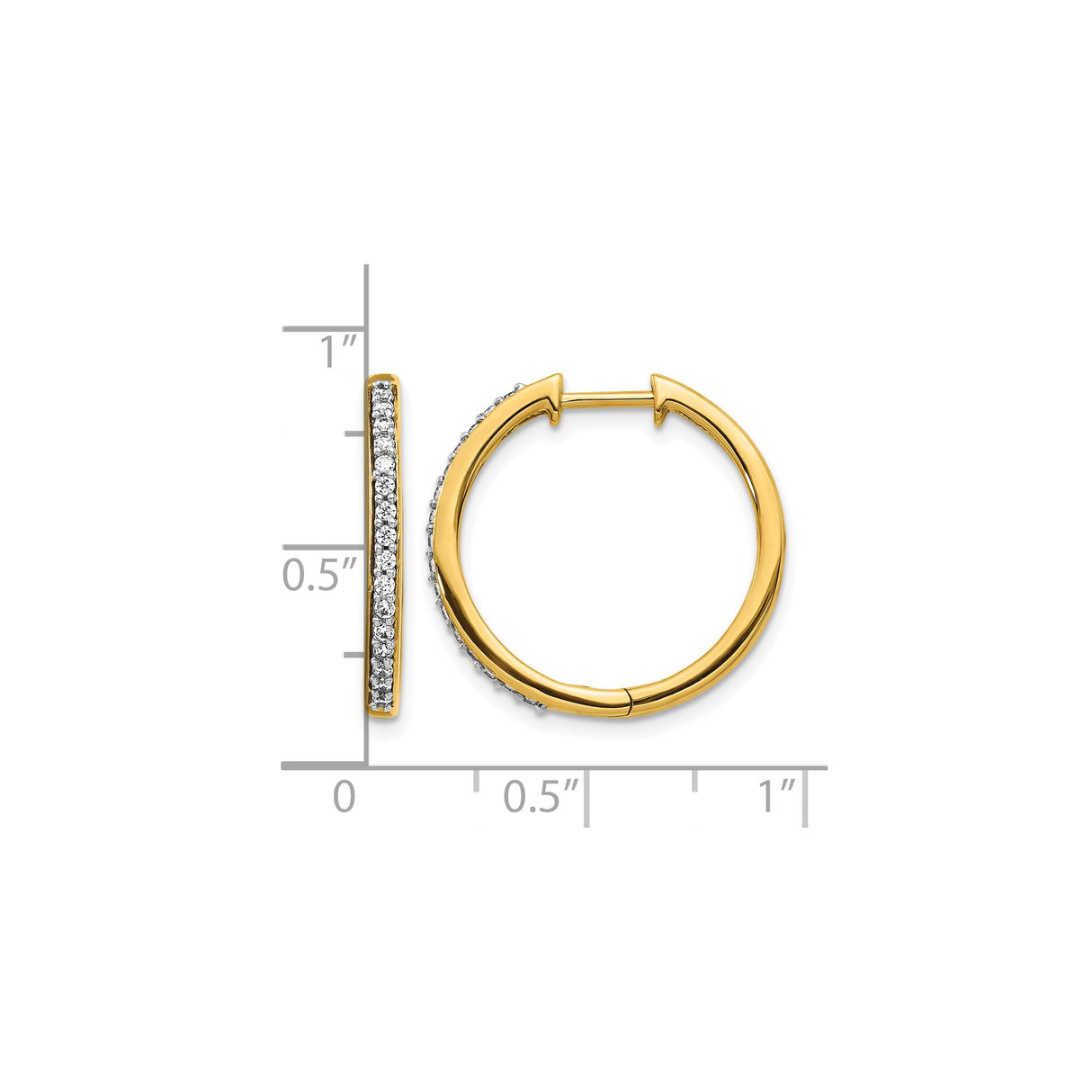 14k Yellow Gold Hoop Earrings with Round Cut Diamonds, Polished Lightweight Design
