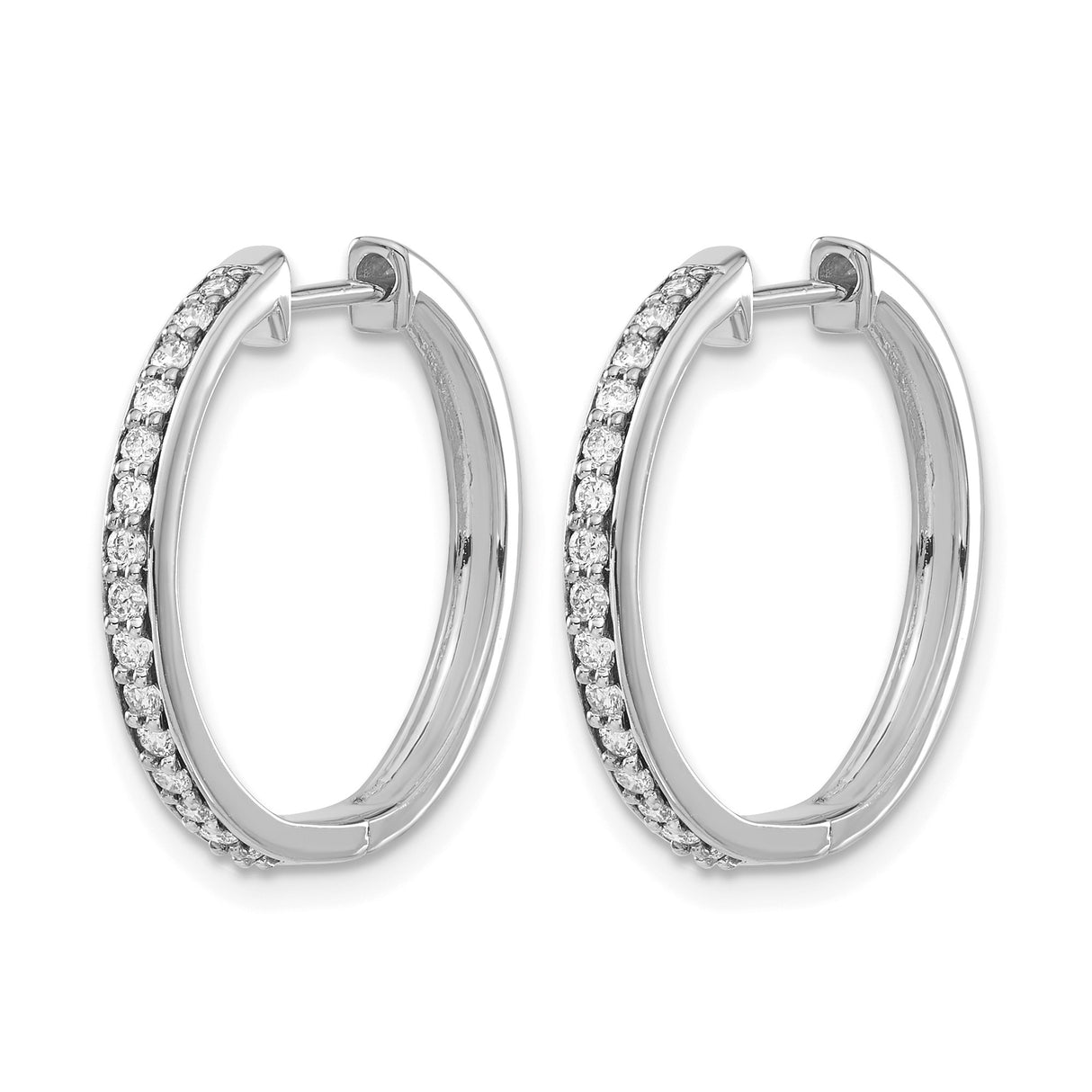 10k White Gold Hoop Earrings with Round Cut Cubic Zirconia, Polished Lightweight Design for Women