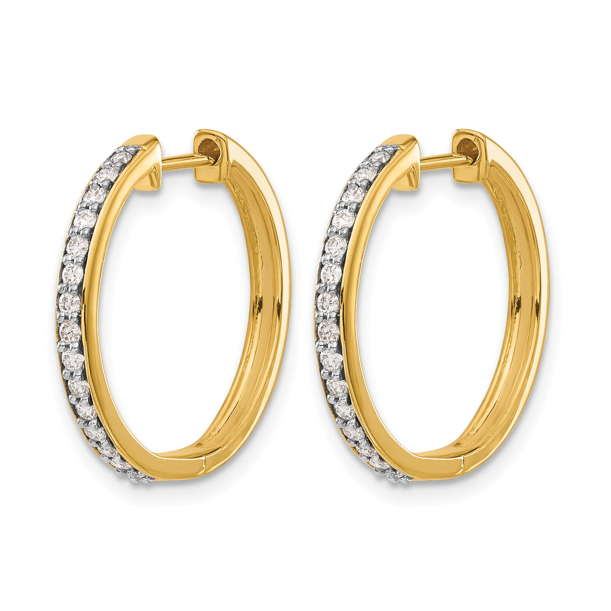 10k Yellow Gold Hoop Earrings with White Cubic Zirconia, Channel Set Medium Fashion Hoops