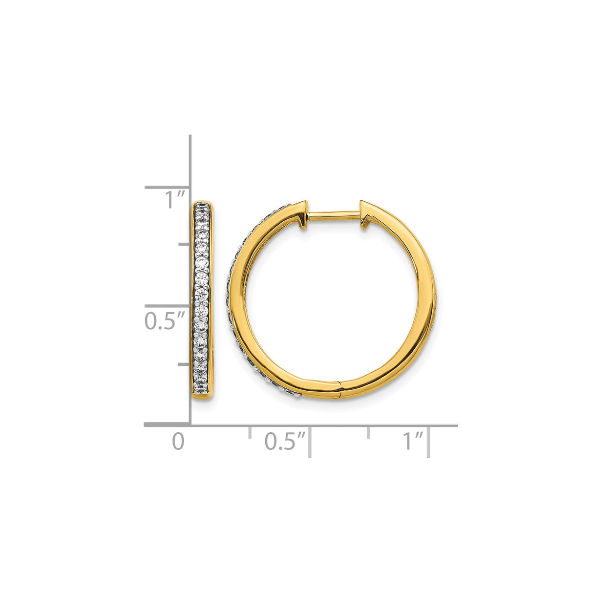 10k Yellow Gold Hoop Earrings with White Cubic Zirconia, Channel Set Medium Fashion Hoops