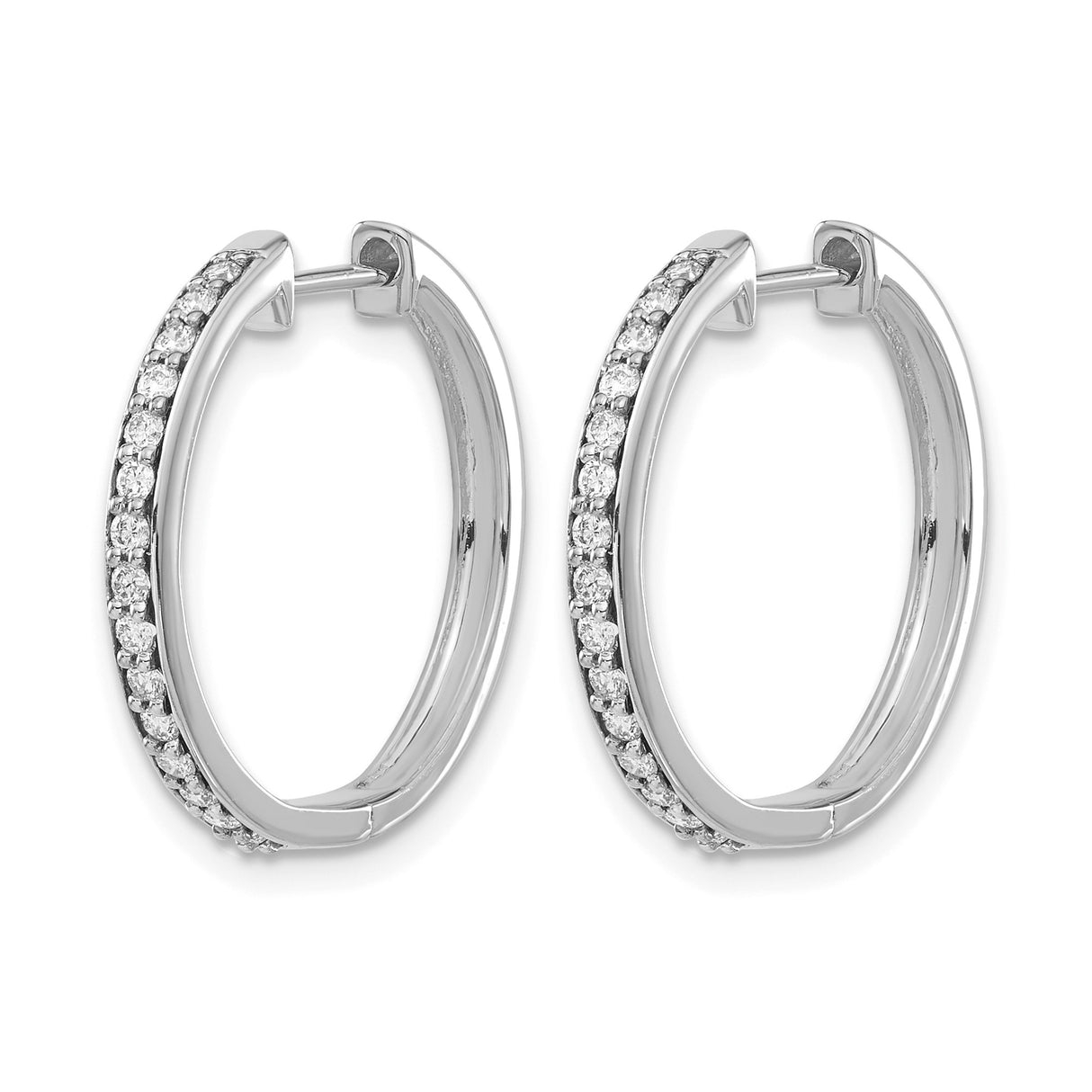 14k White Gold Diamond Hoop Earrings, Round Cut, Minimalist Classic Design for Women