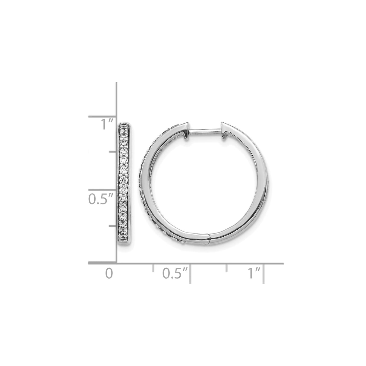 14k White Gold Diamond Hoop Earrings, Round Cut, Minimalist Classic Design for Women