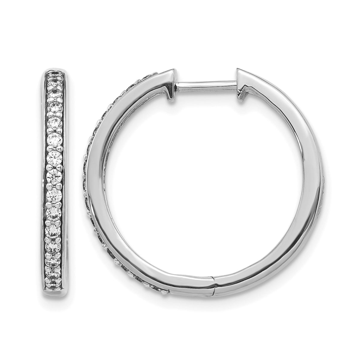 14k White Gold Diamond Hoop Earrings, Round Cut, Minimalist Classic Design for Women