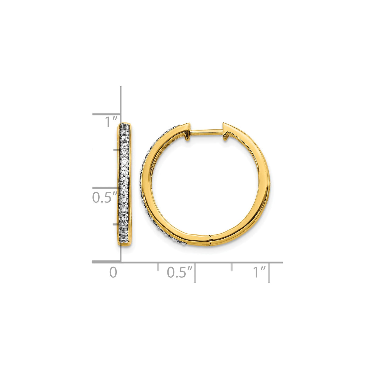 14k Yellow Gold Hoop Earrings with Prong Set Round White Diamonds, Classic Jewelry Design for Women