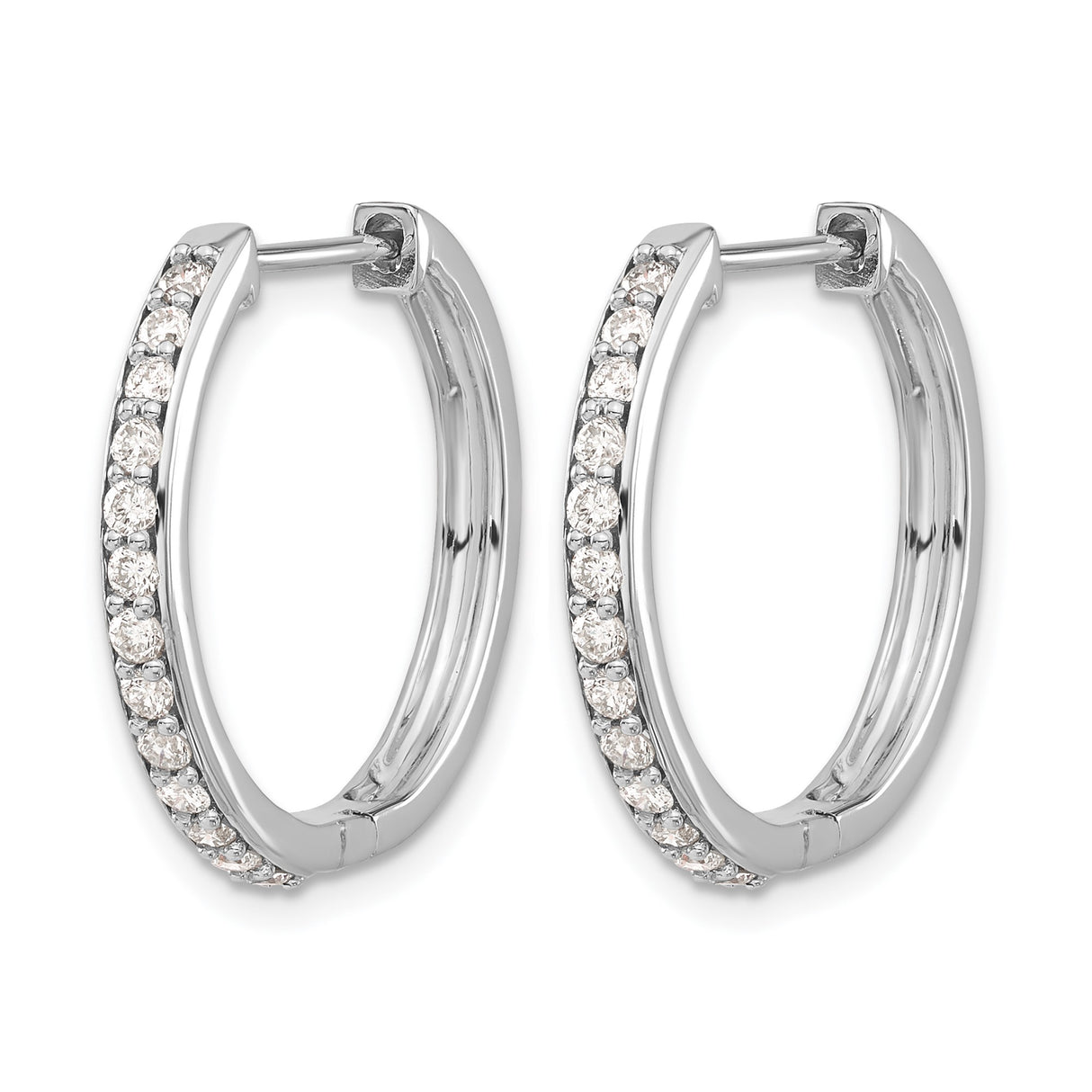 10k White Gold Hoop Earrings with Round Cut Cubic Zirconia Pavé Setting