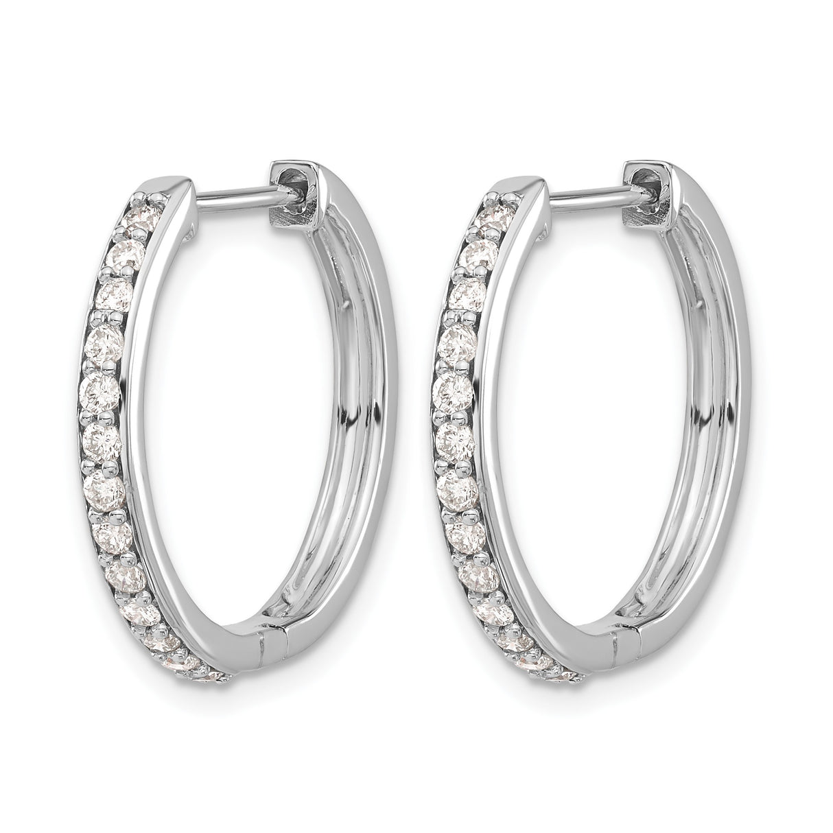 14k White Gold Hoop Earrings with Round Cut Diamonds, Sleek Modern Design for Women