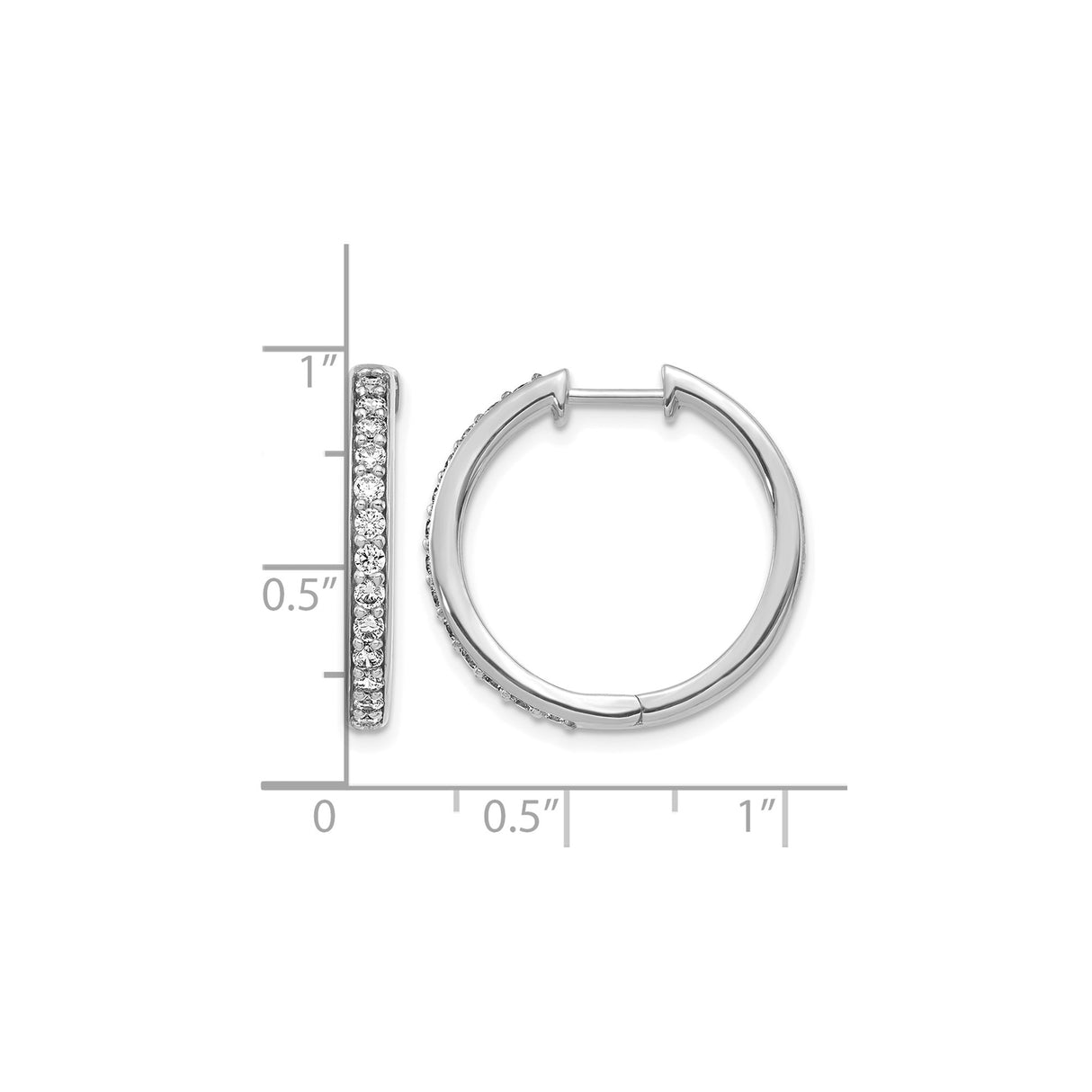 14k White Gold Hoop Earrings with Round Cut Diamonds, Sleek Modern Design for Women