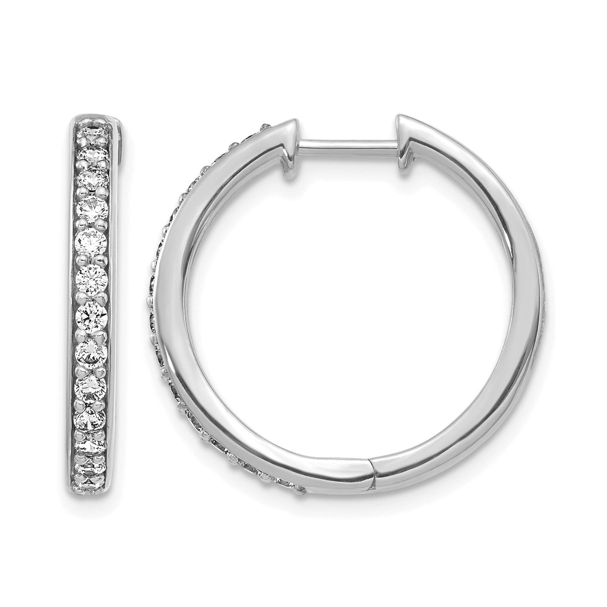 14k White Gold Hoop Earrings with Round Cut Diamonds, Sleek Modern Design for Women