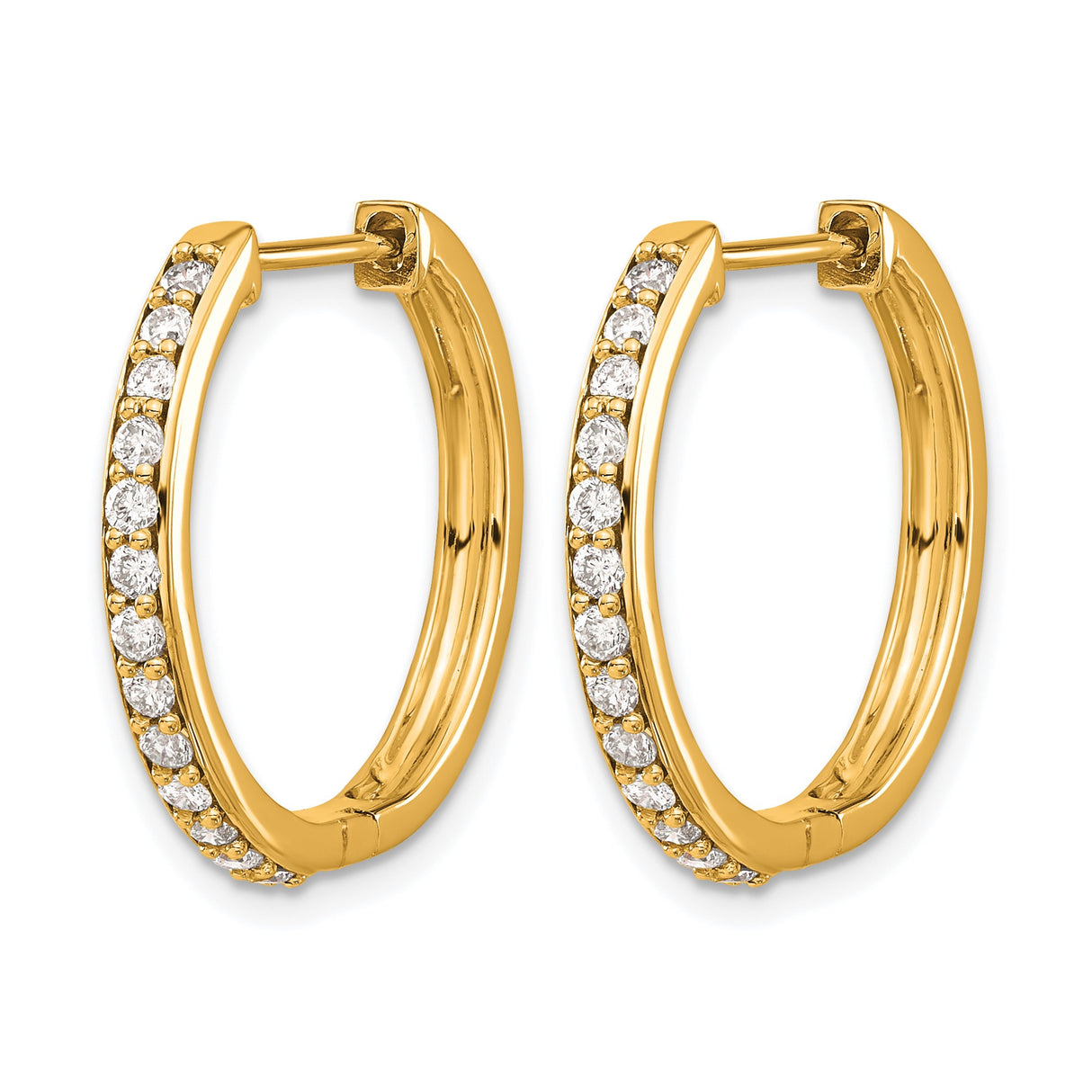 14k Yellow Gold Hoop Earrings with Diamond Accents, Channel Set Classic Style for Women