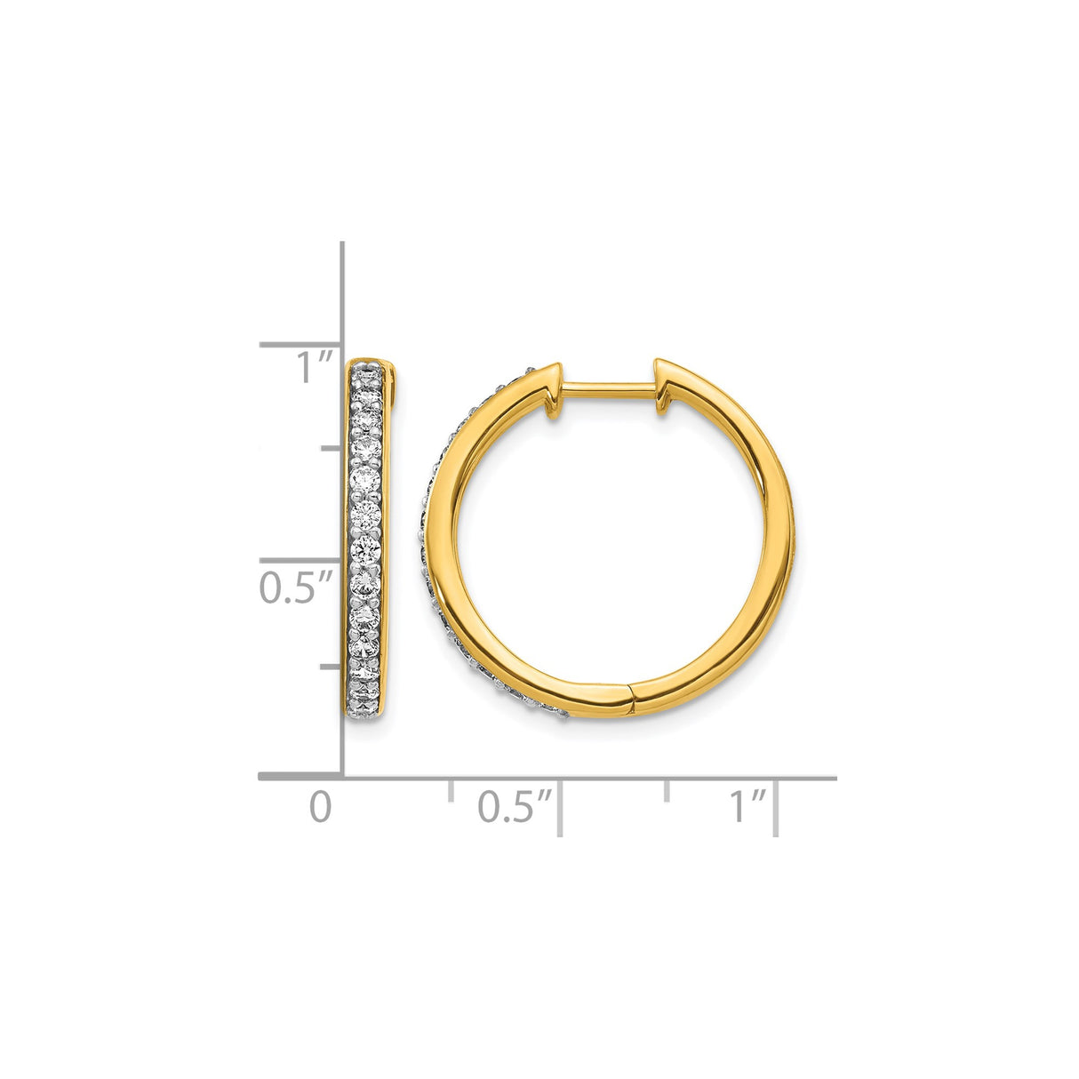 14k Yellow Gold Hoop Earrings with Diamond Accents, Channel Set Classic Style for Women