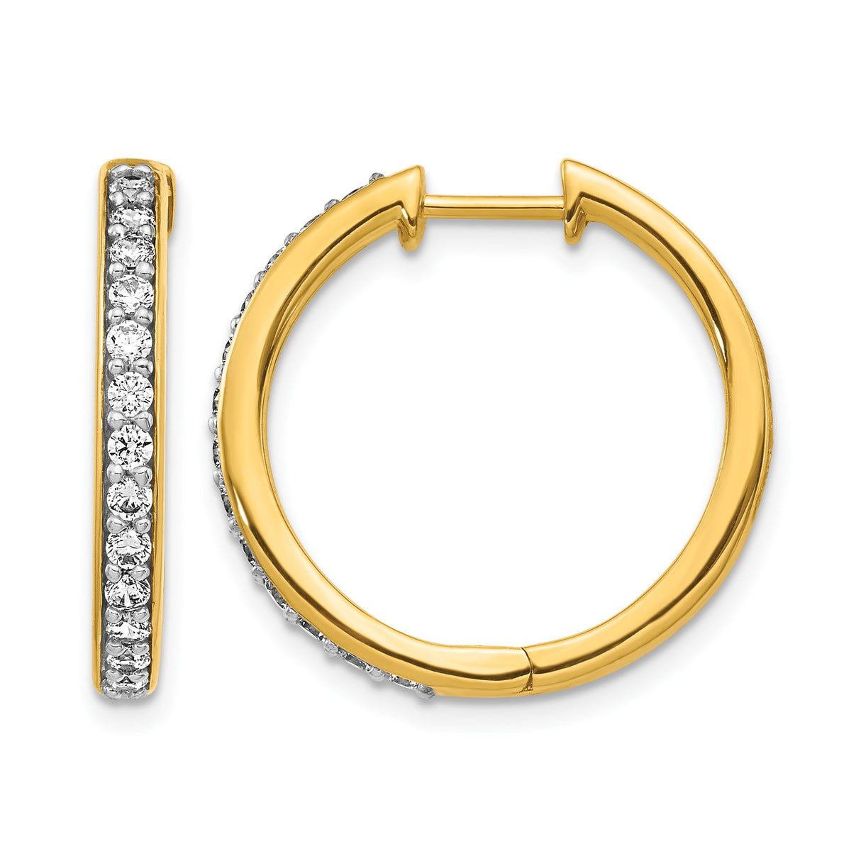 14k Yellow Gold Hoop Earrings with Diamond Accents, Channel Set Classic Style for Women