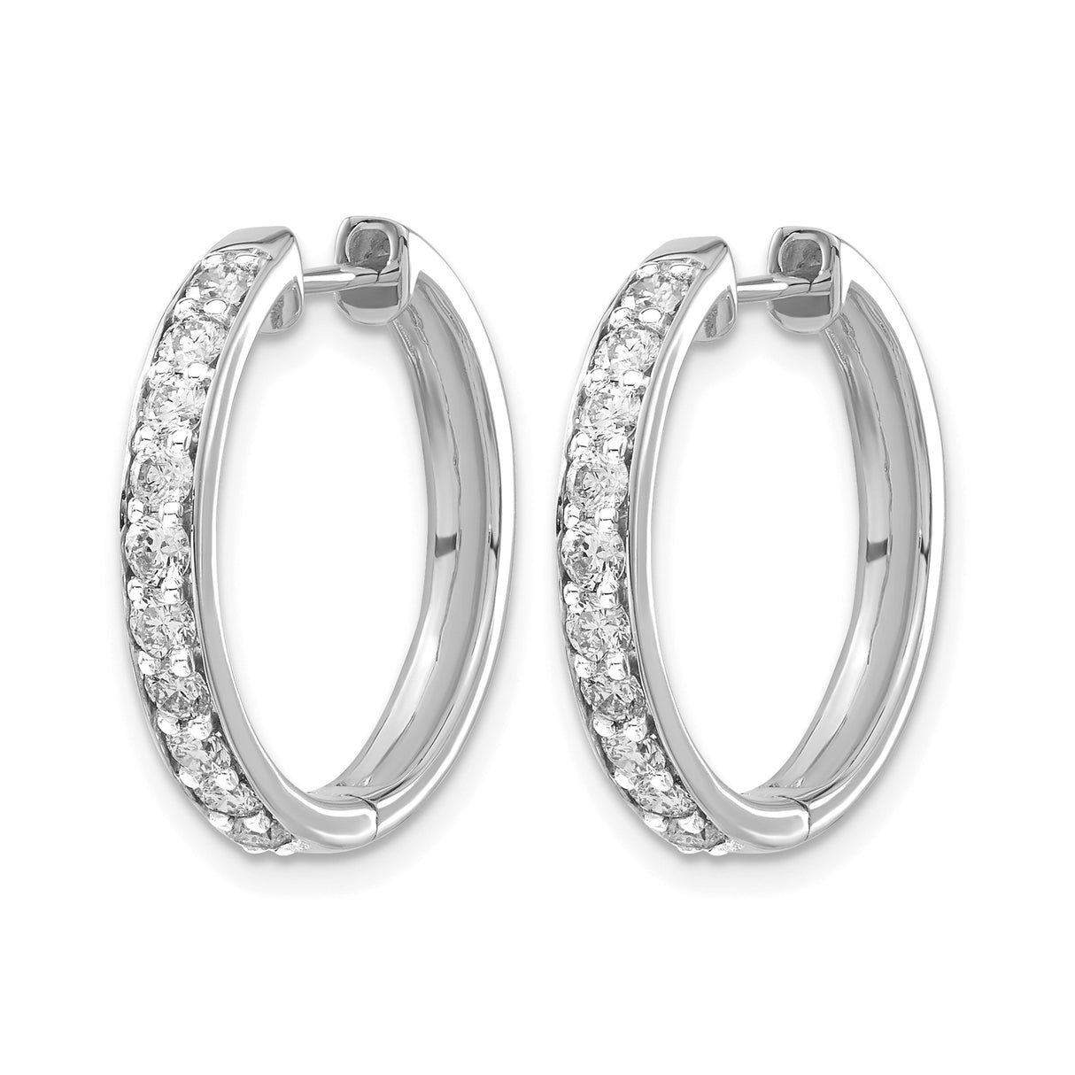 10k White Gold Hoop Earrings with Round Cubic Zirconia, Lightweight Hinged Design for Women