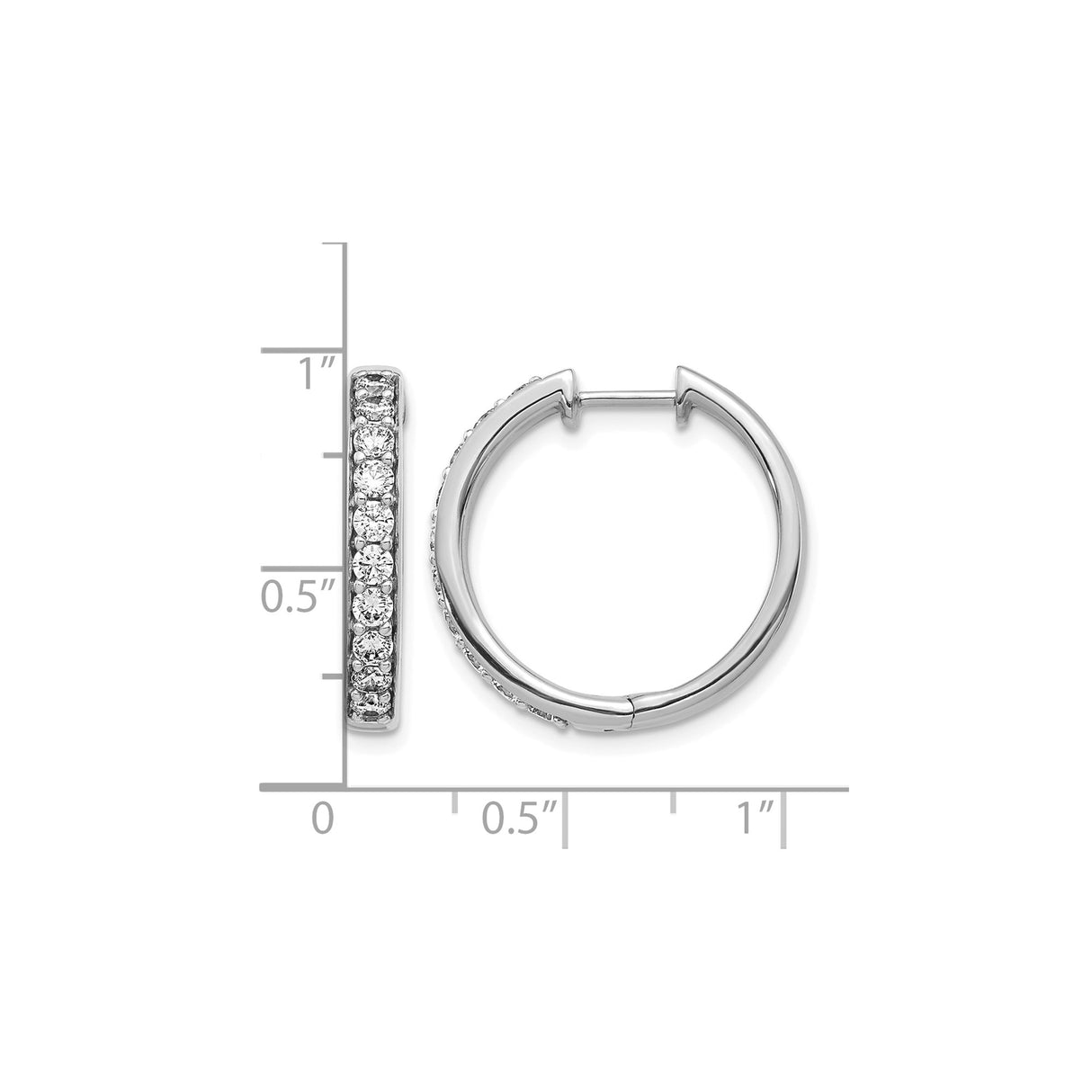 10k White Gold Hoop Earrings with Round Cubic Zirconia, Lightweight Hinged Design for Women