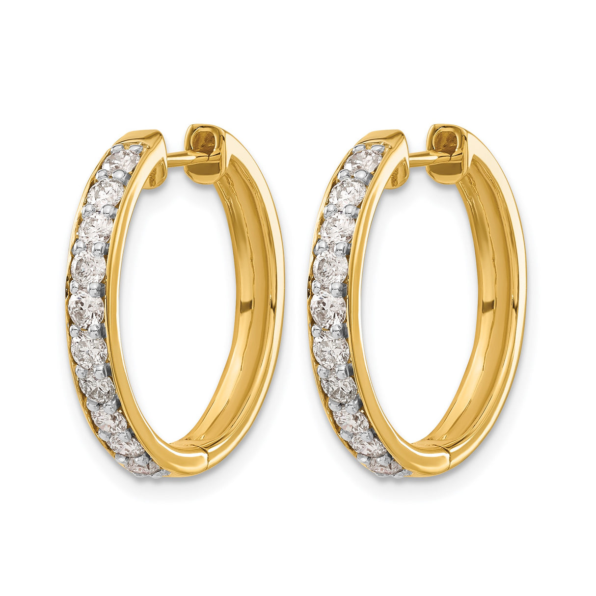 10k Yellow Gold Hoop Earrings with Round-Cut White Stones in Channel Setting