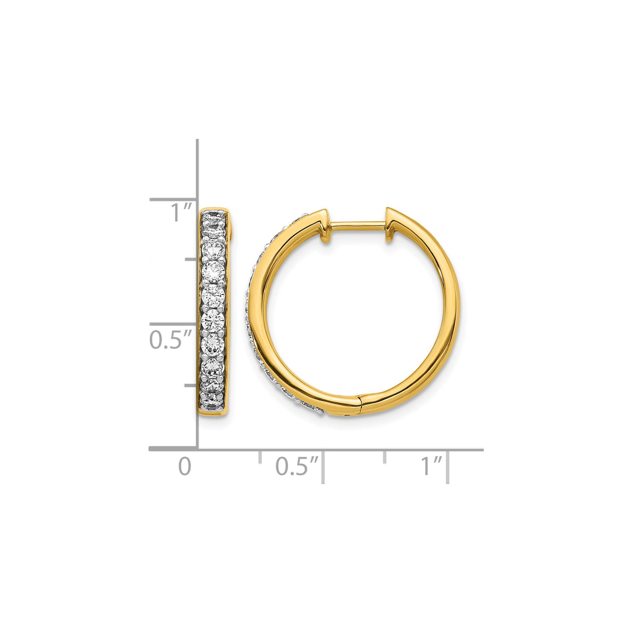 10k Yellow Gold Hoop Earrings with Round-Cut White Stones in Channel Setting