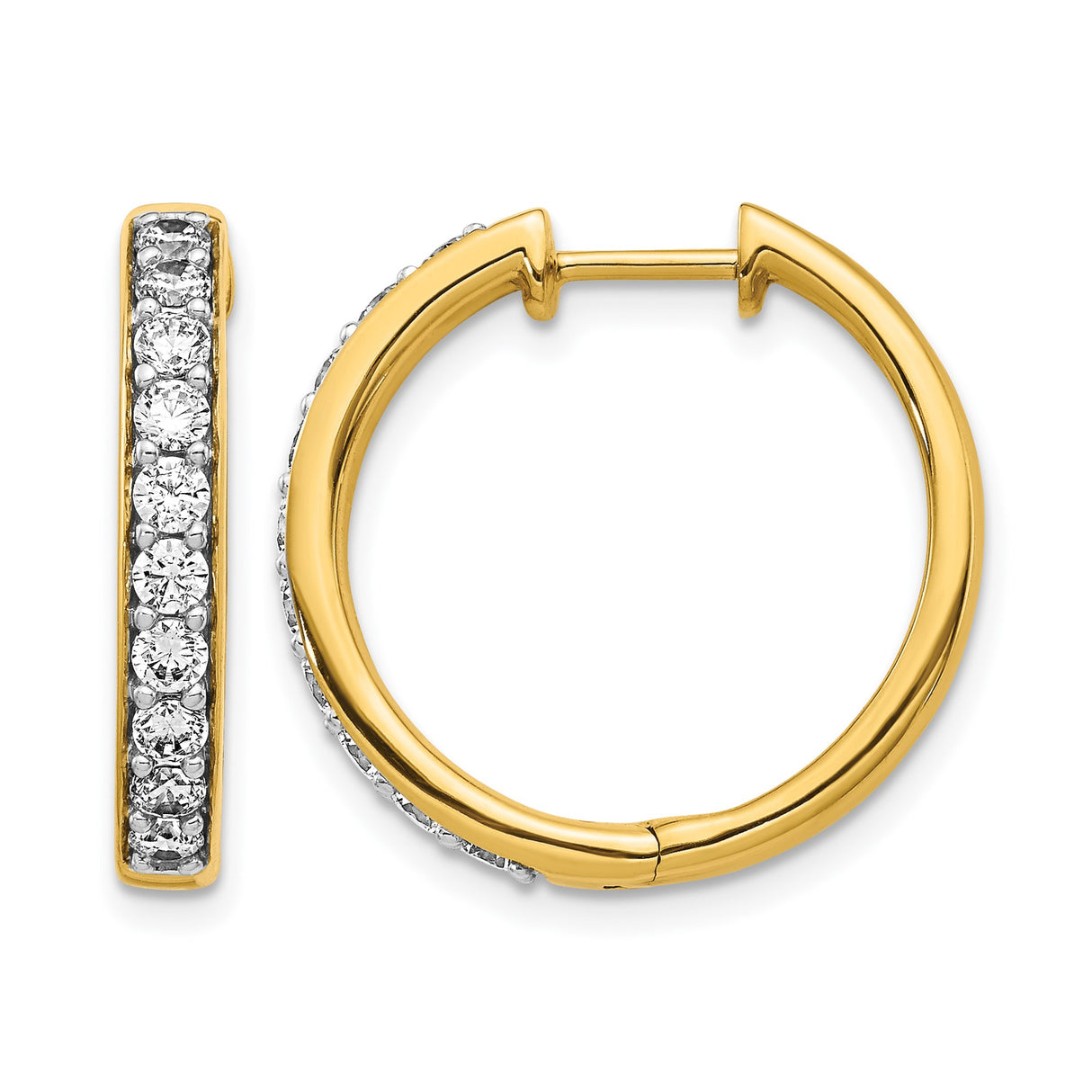 10k Yellow Gold Hoop Earrings with Round-Cut White Stones in Channel Setting