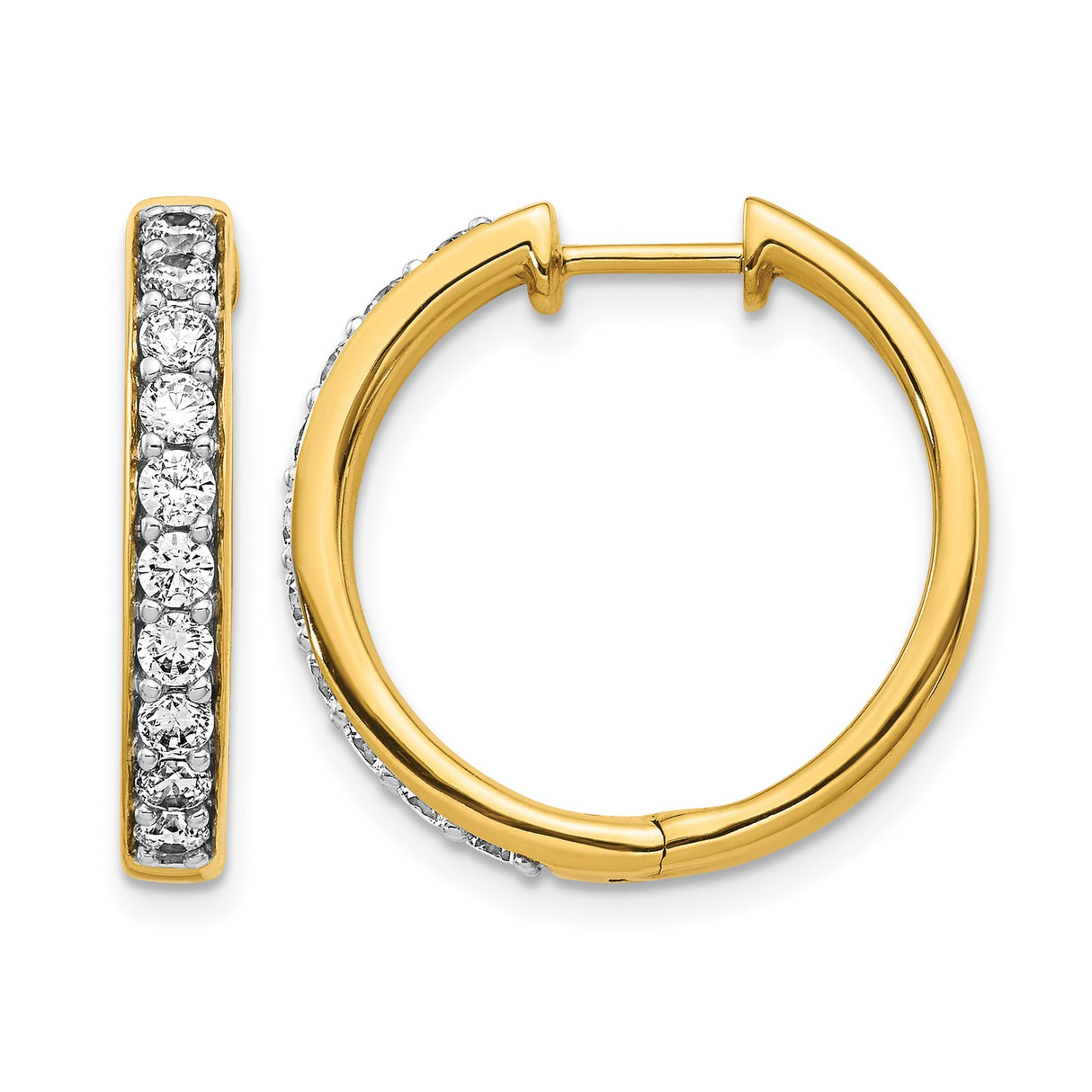 14k Yellow Gold Hoop Earrings with Round Cut Cubic Zirconia, Polished Lightweight Style