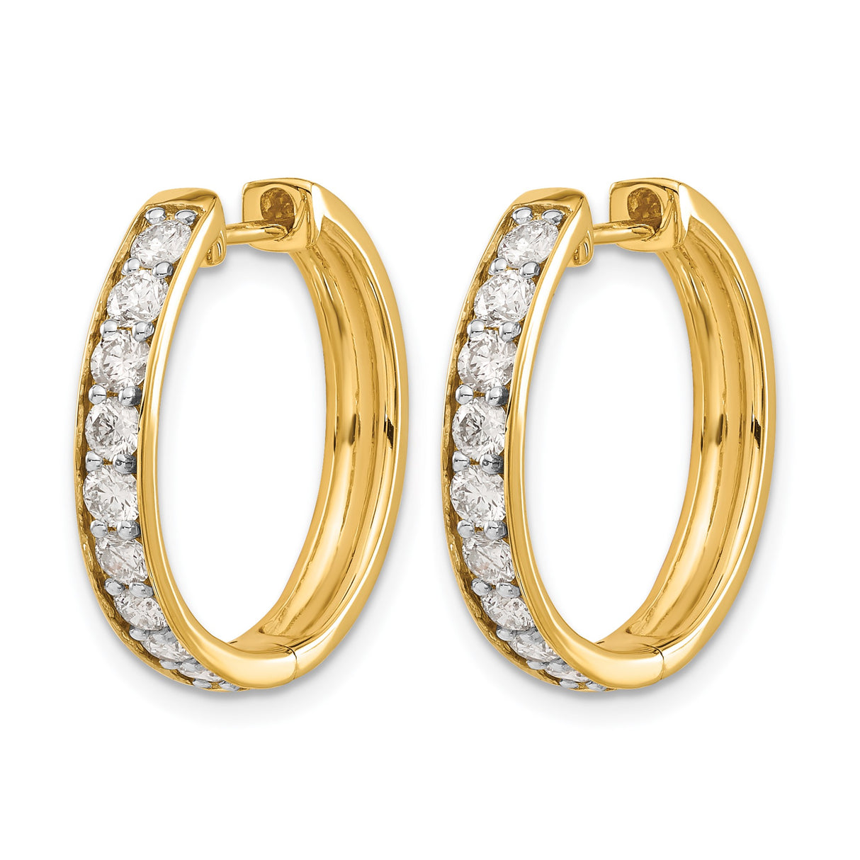 10k Yellow Gold Hoop Earrings with Round Cut White Cubic Zirconia, Classic Channel Setting