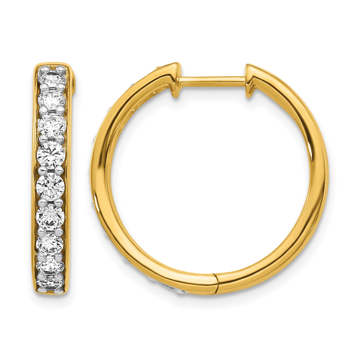 10k Yellow Gold Hoop Earrings with Round Cut White Cubic Zirconia, Classic Channel Setting