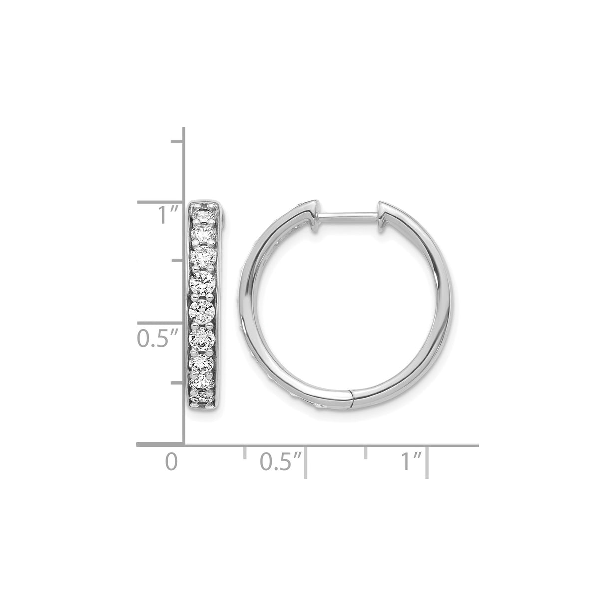 14k White Gold Diamond Hoop Earrings, Prong Set Round Diamonds, Huggie Style