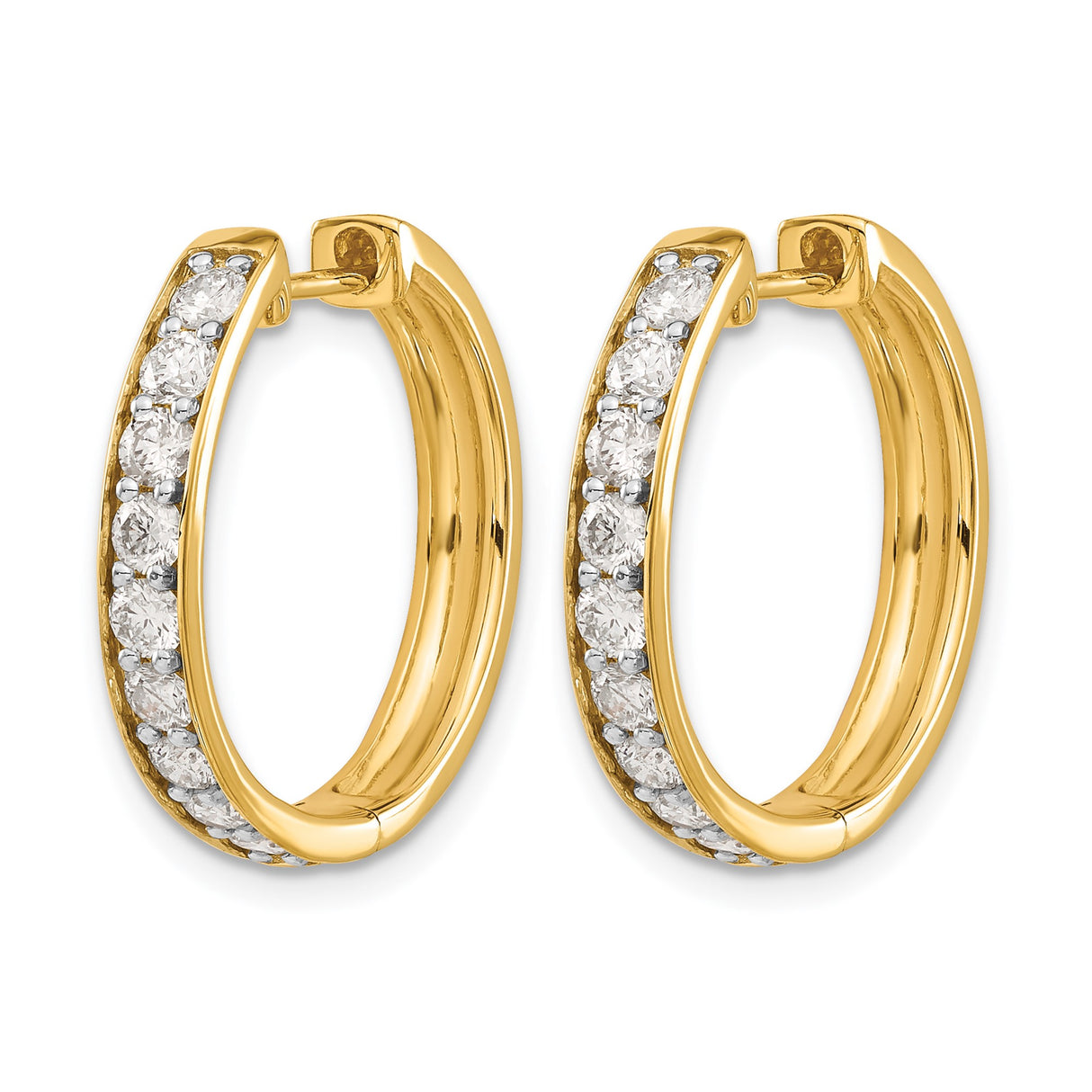 14k Yellow Gold Hoop Earrings with Round Cut Cubic Zirconia, Channel Set, Diamond Look