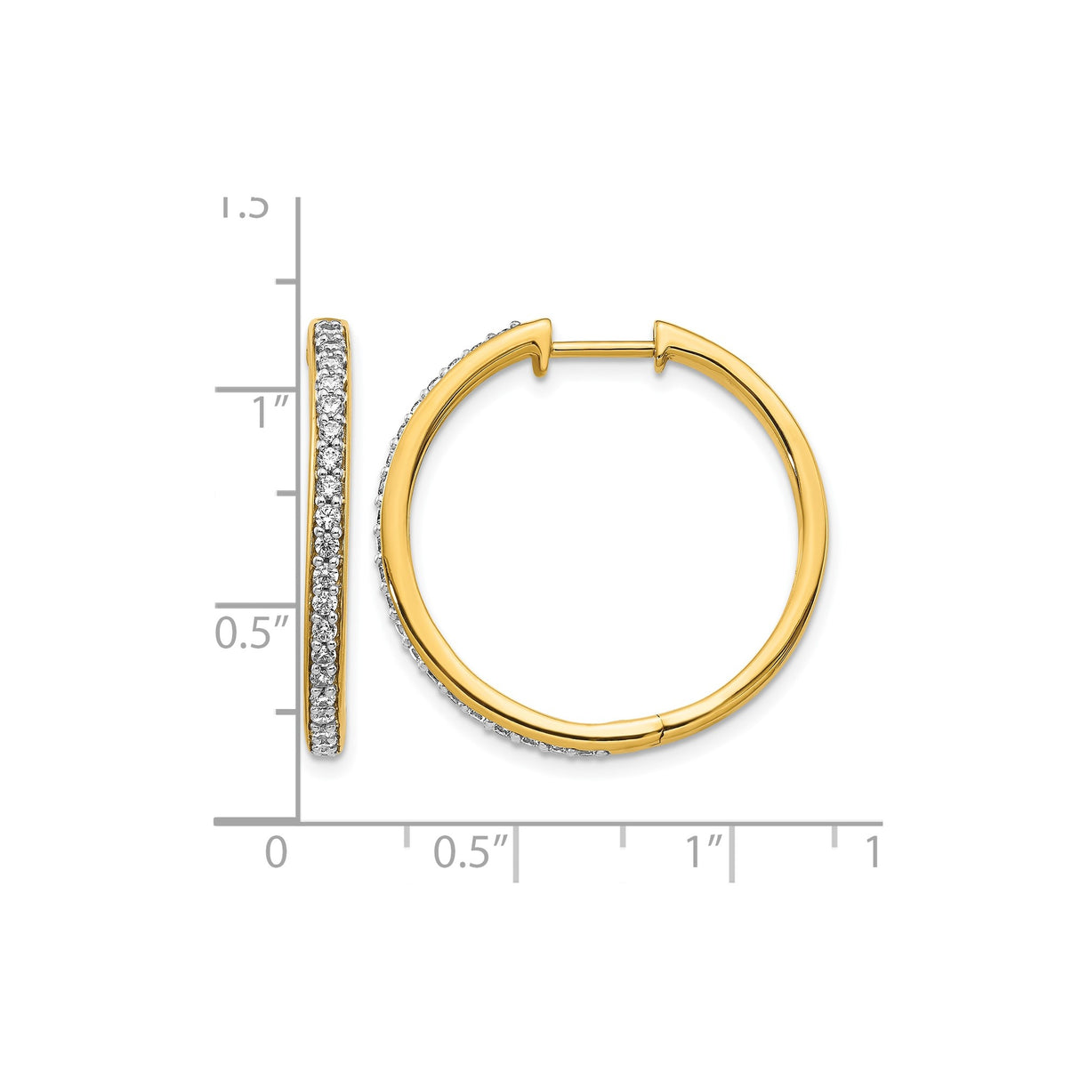 10k Yellow Gold Hoop Earrings with Sparkling Round Cut White Stones in Pave Setting