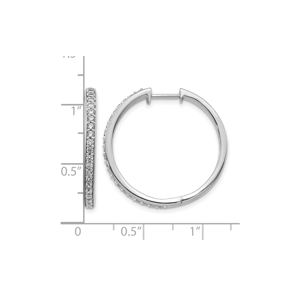 14k White Gold Hoop Earrings with Diamonds, Sleek Round Design, High Polish Finish
