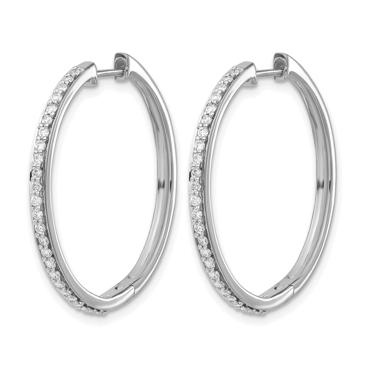 14k White Gold Hoop Earrings with Diamonds, Polished Modern Hinged Design for Women