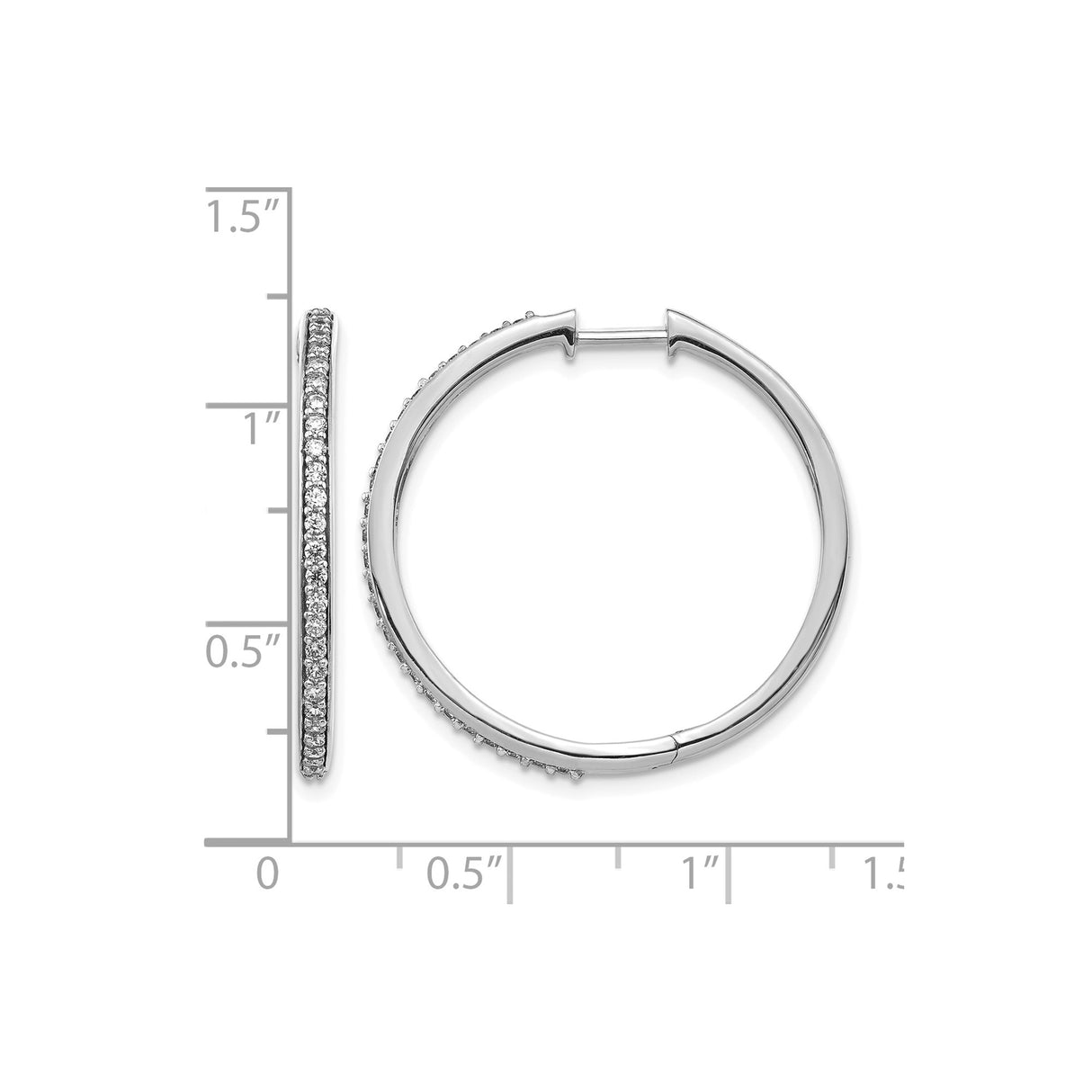 14k White Gold Hoop Earrings with Diamonds, Polished Modern Hinged Design for Women