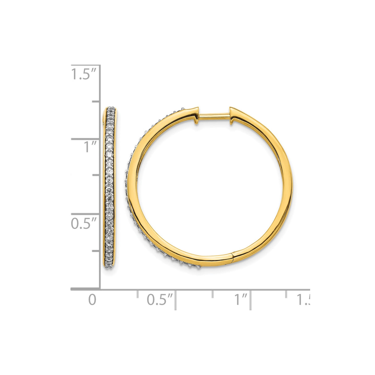 14k Yellow Gold Hoop Earrings with Round Cut Diamonds, Polished Finish, Classic Sleek Design