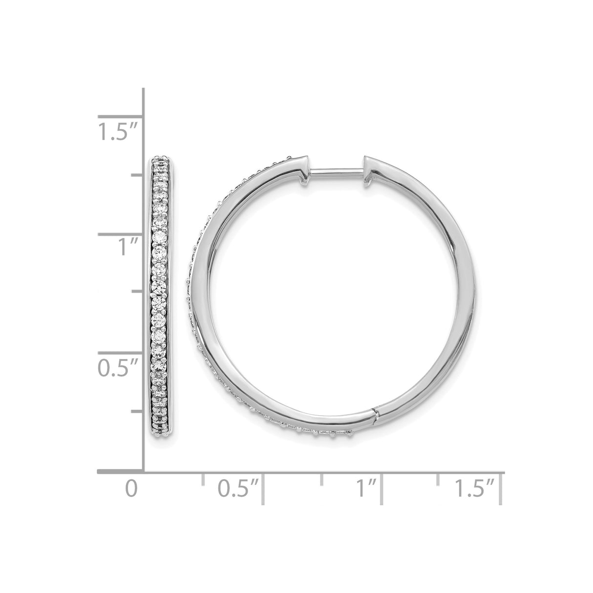 14k White Gold Hoop Earrings with Round Cut Diamonds in Channel Setting