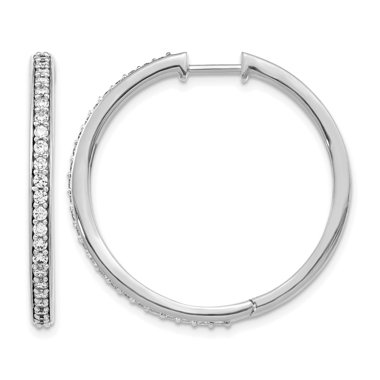 14k White Gold Hoop Earrings with Round Cut Diamonds in Channel Setting