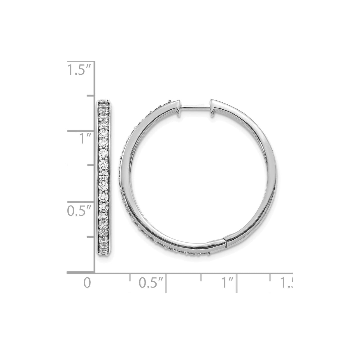 14k White Gold Hoop Earrings with Round Cut Diamonds, Classic Fine Jewelry for Women