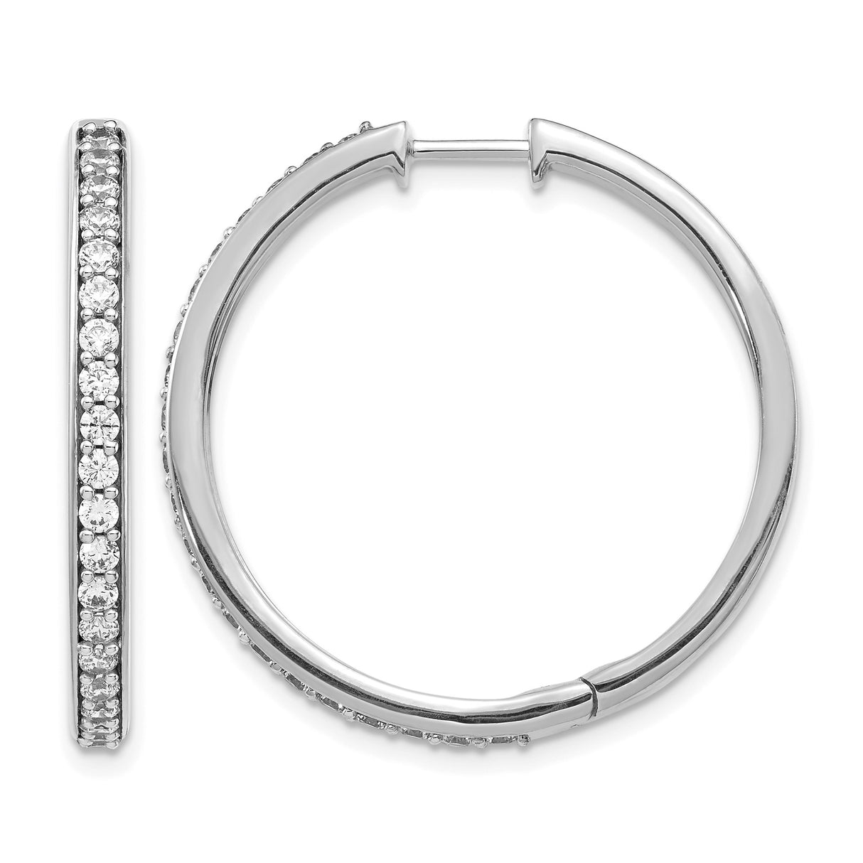 14k White Gold Hoop Earrings with Round Cut Diamonds, Classic Fine Jewelry for Women