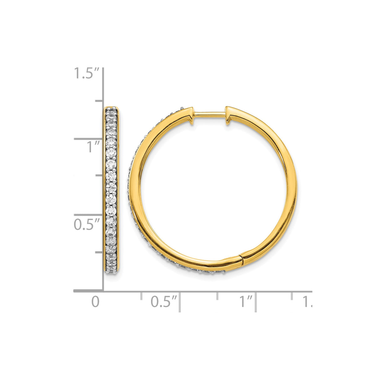 14k Yellow Gold Hoop Earrings with Diamond Accents, Sleek Huggie Style for Women