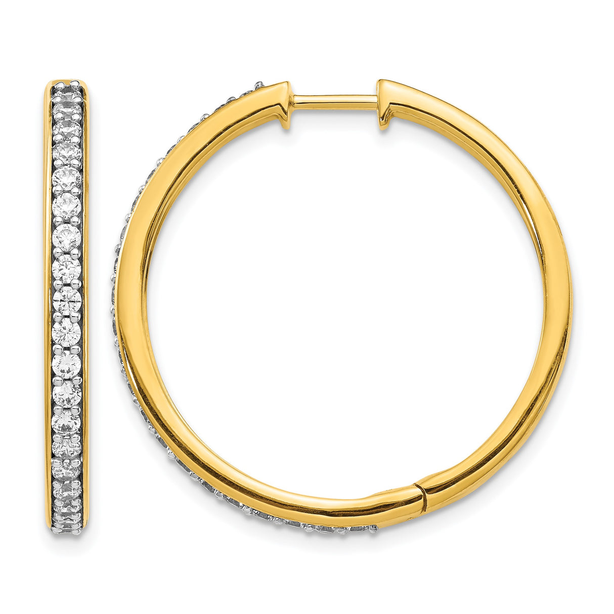 14k Yellow Gold Hoop Earrings with Diamond Accents, Sleek Huggie Style for Women