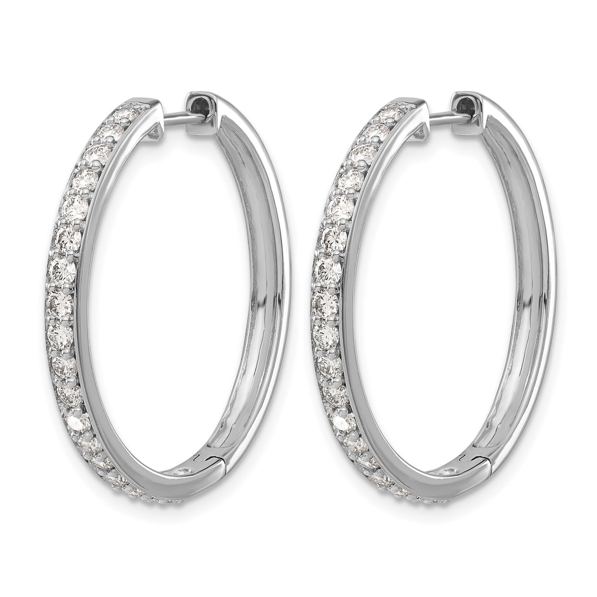 14k White Gold Hoop Earrings with Round Pavé Diamonds, Classic High-Polish Design for Women
