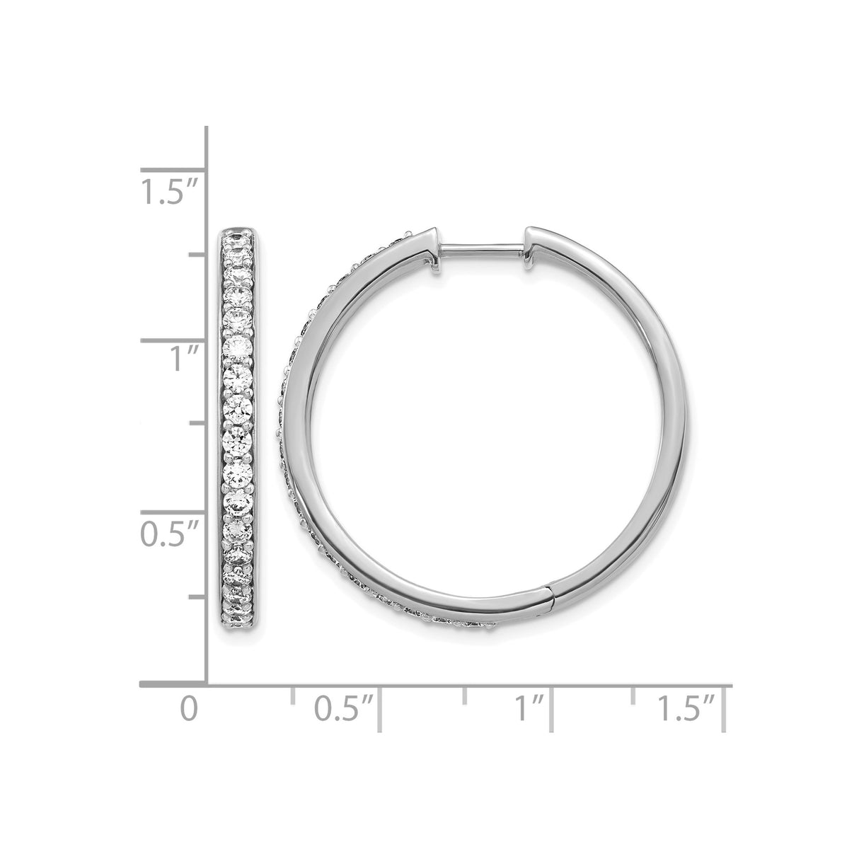 14k White Gold Hoop Earrings with Round Pavé Diamonds, Classic High-Polish Design for Women