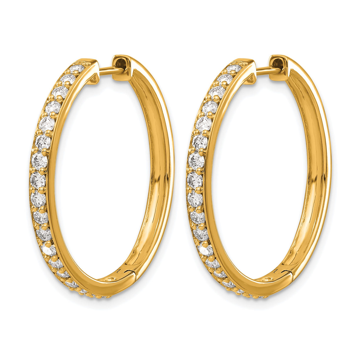 14k Yellow Gold Hoop Earrings with Round Cut Diamond in Channel Setting
